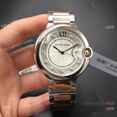 42MM Ballon Bleu Cartier TWF Swiss Quartz Watch Diamond Markers 2-T Rose Gold